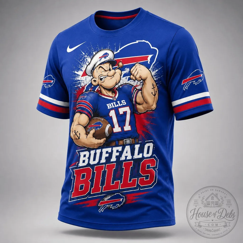 Popeye Cartoon T-Shirt for Buffalo Bills Football Fans Popeye Cartoon T-Shirt for Buffalo Bills Football Fans