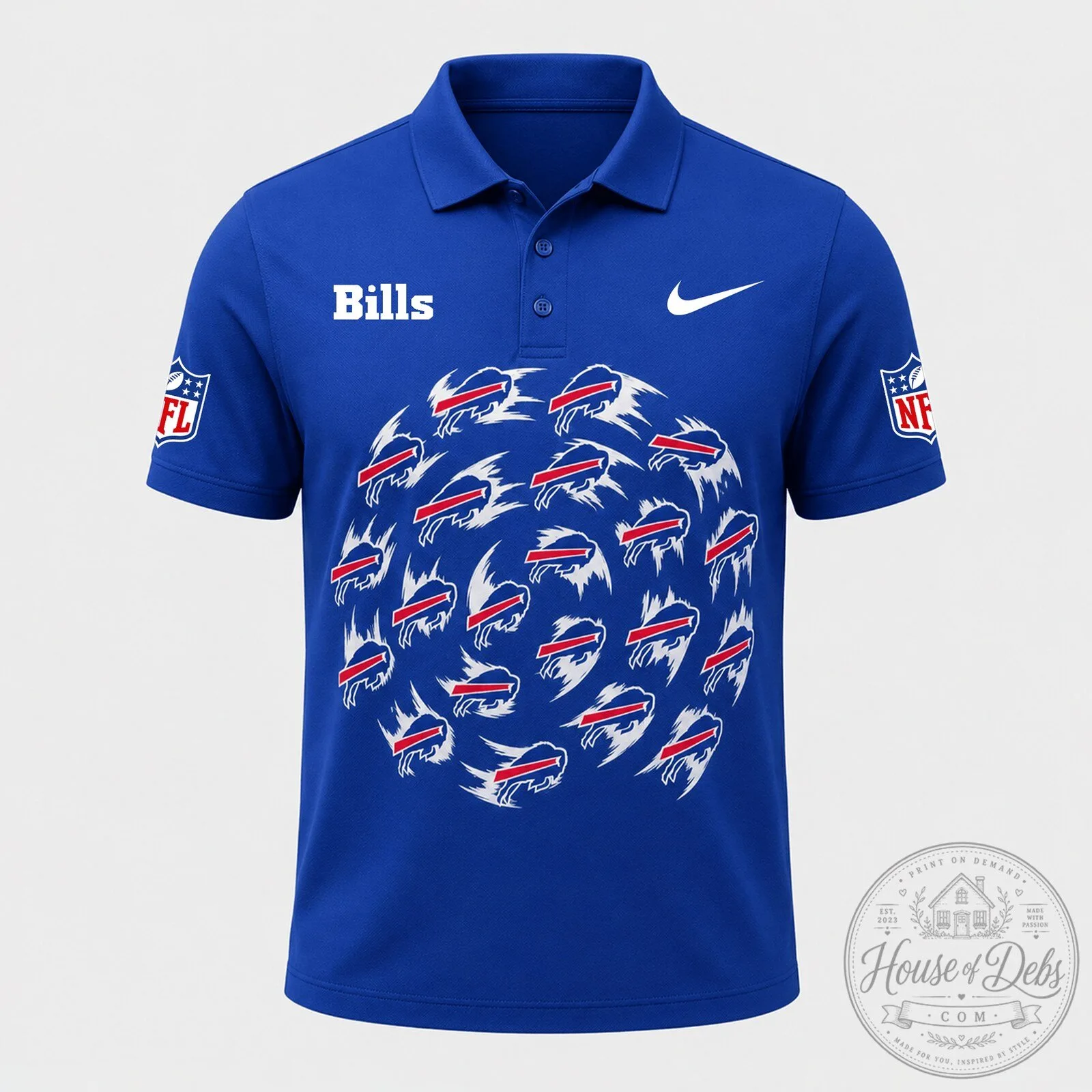 Buffalo Bills NFL Logo Pattern Athletic Polo Shirt for Men