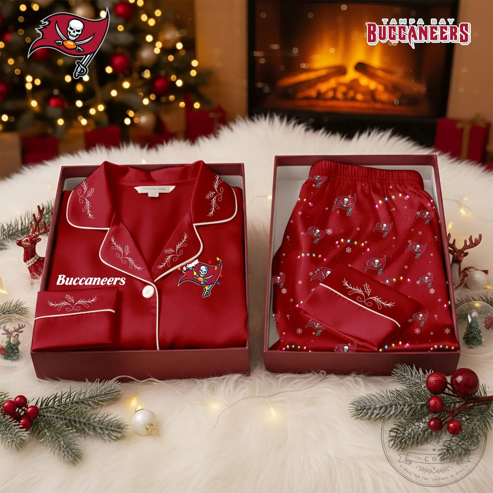Tampa Bay Buccaneers Christmas Holiday Pajamas Set for Women