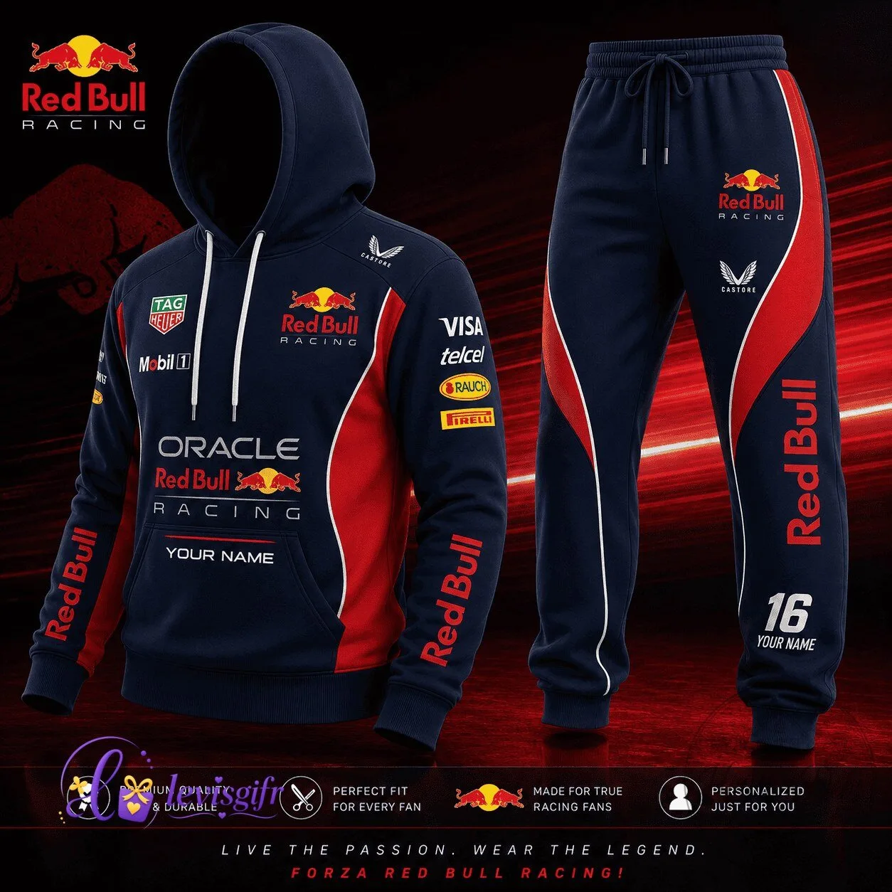 Red Bull Racing Formula 1 racing fan gift Hoodie and Pants Personalized Set