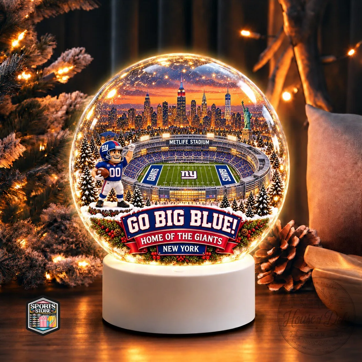 New York Giants Go Big Blue MetLife Stadium Light Up Snow Globe