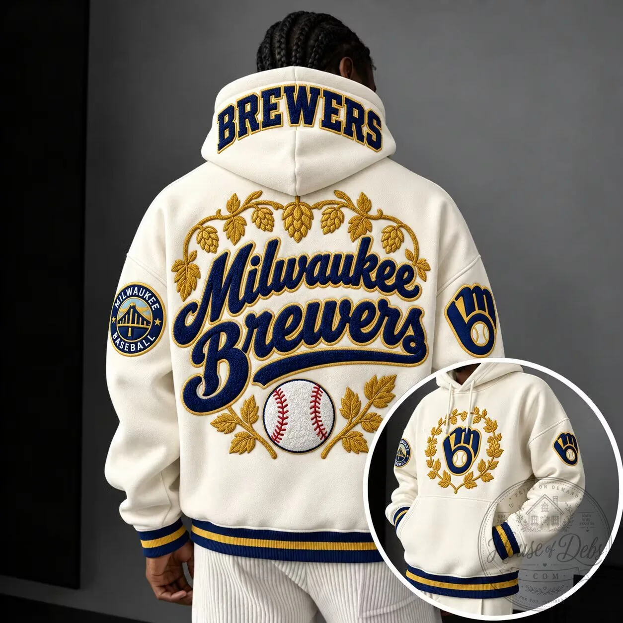 Milwaukee Brewers Baseball Team Embroidered Oversized Hoodie