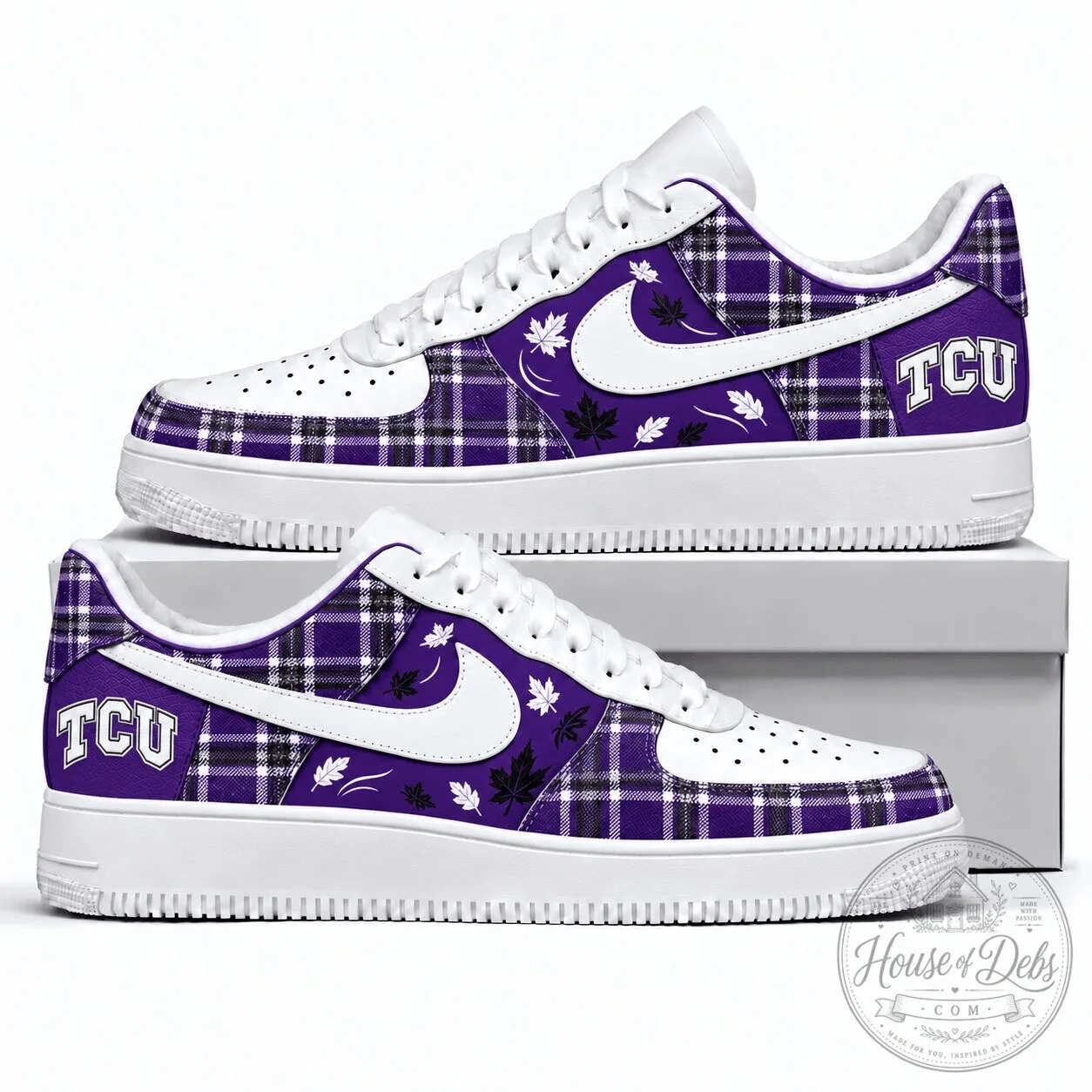 Texas Christian University Horned Frogs Fall Season Plaid Pattern Sneakers