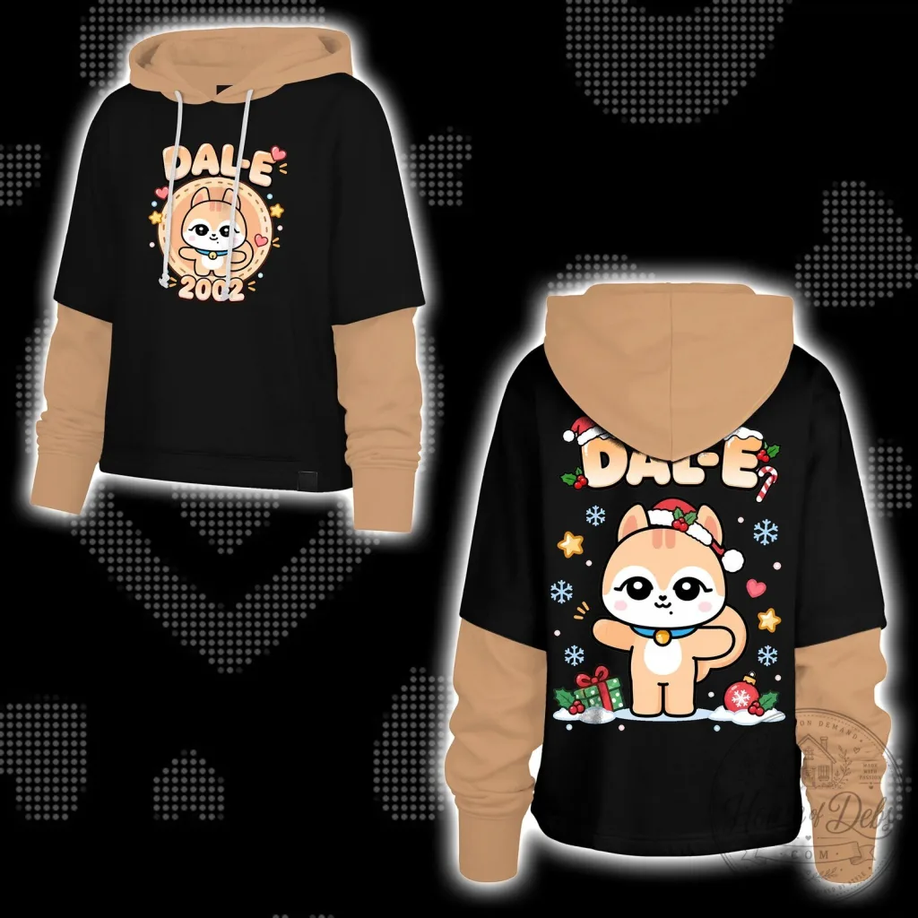 Cute Dale 2002 Cartoon Cat Christmas Two Tone Hoodie Cute Dale 2002 Cartoon Cat Christmas Two Tone Hoodie