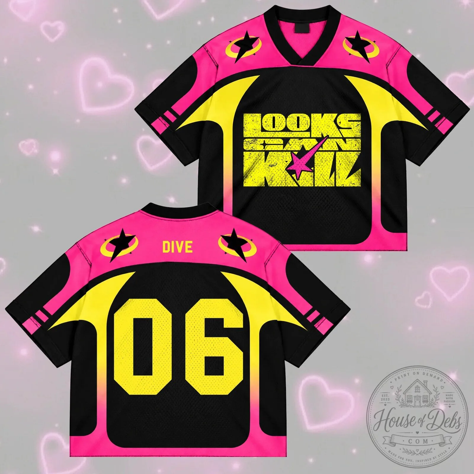 Looks Can Kill Dive 06 Pink and Yellow Mesh Sports Jersey