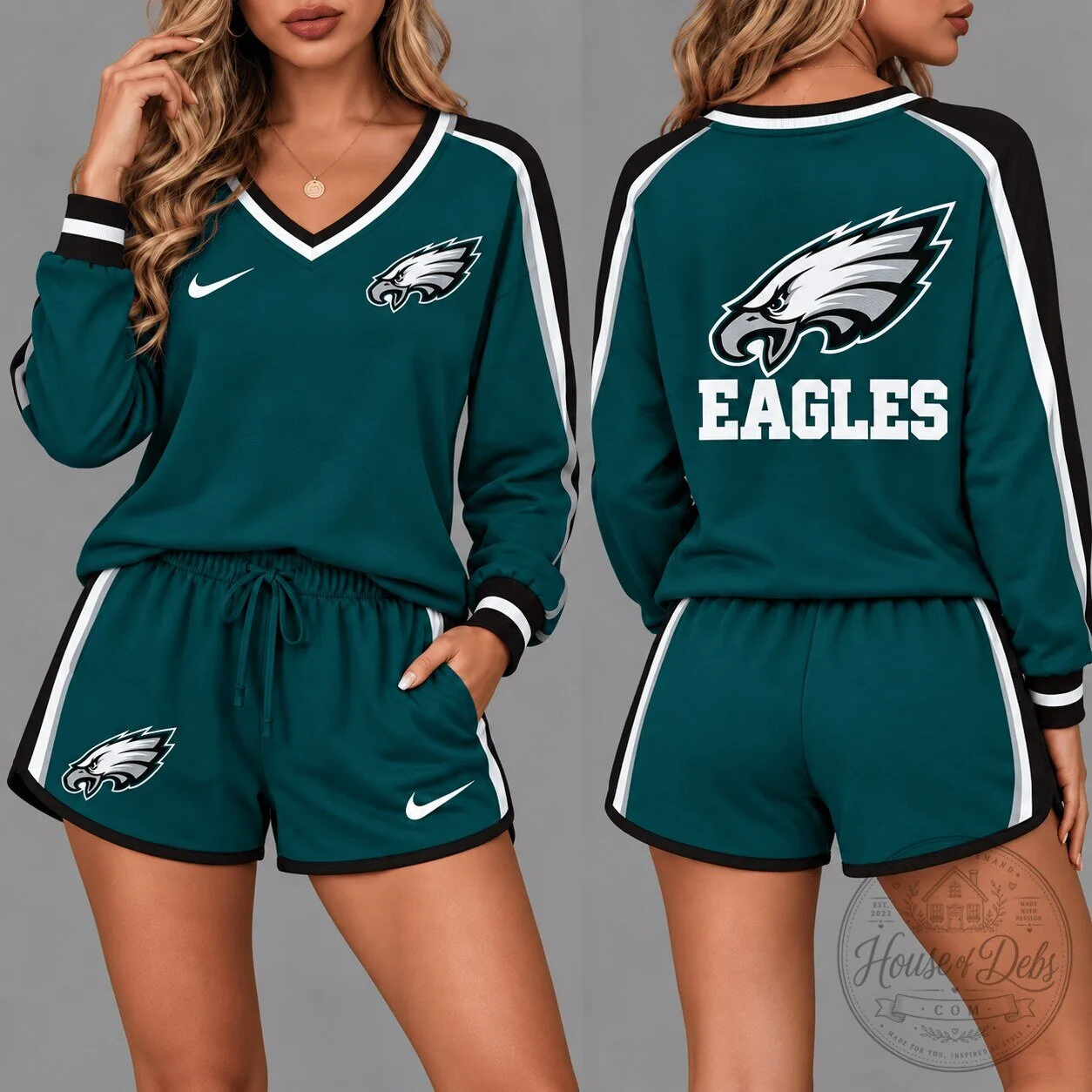 Philadelphia Eagles National Football League Team Logo Women's Long Sleeve and Shorts Set
