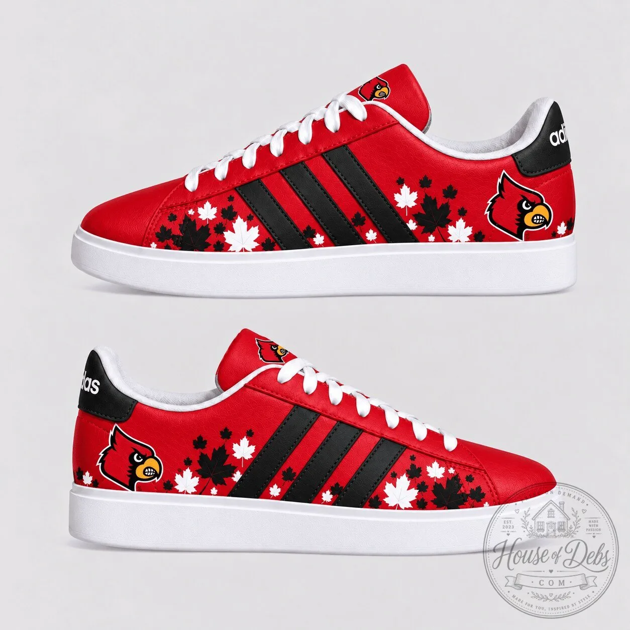 Louisville Cardinals Fall Season Maple Leaf Pattern Red Sneakers