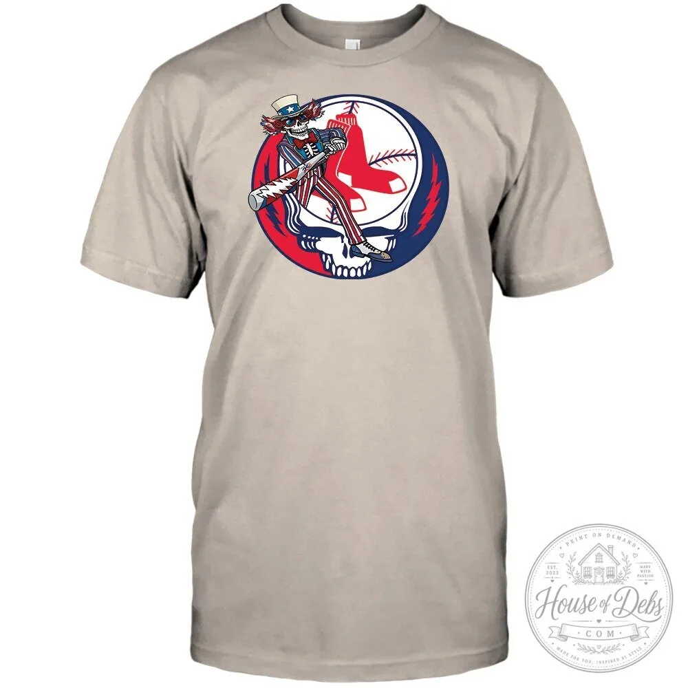 Boston Red Sox Baseball Grateful Dead Uncle Sam Skeleton T-Shirt