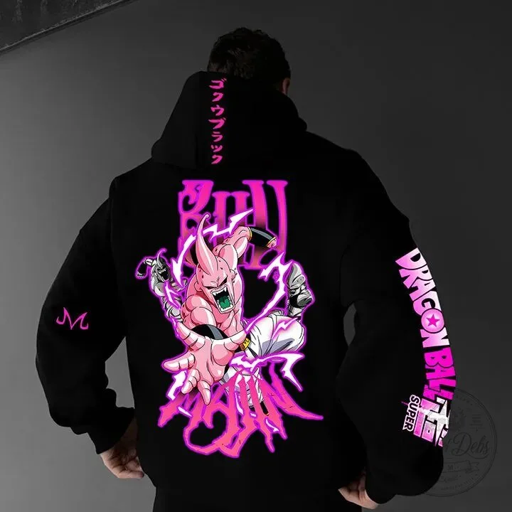 Dragon Ball Super Majin Buu Pink Anime Character Black Hoodie