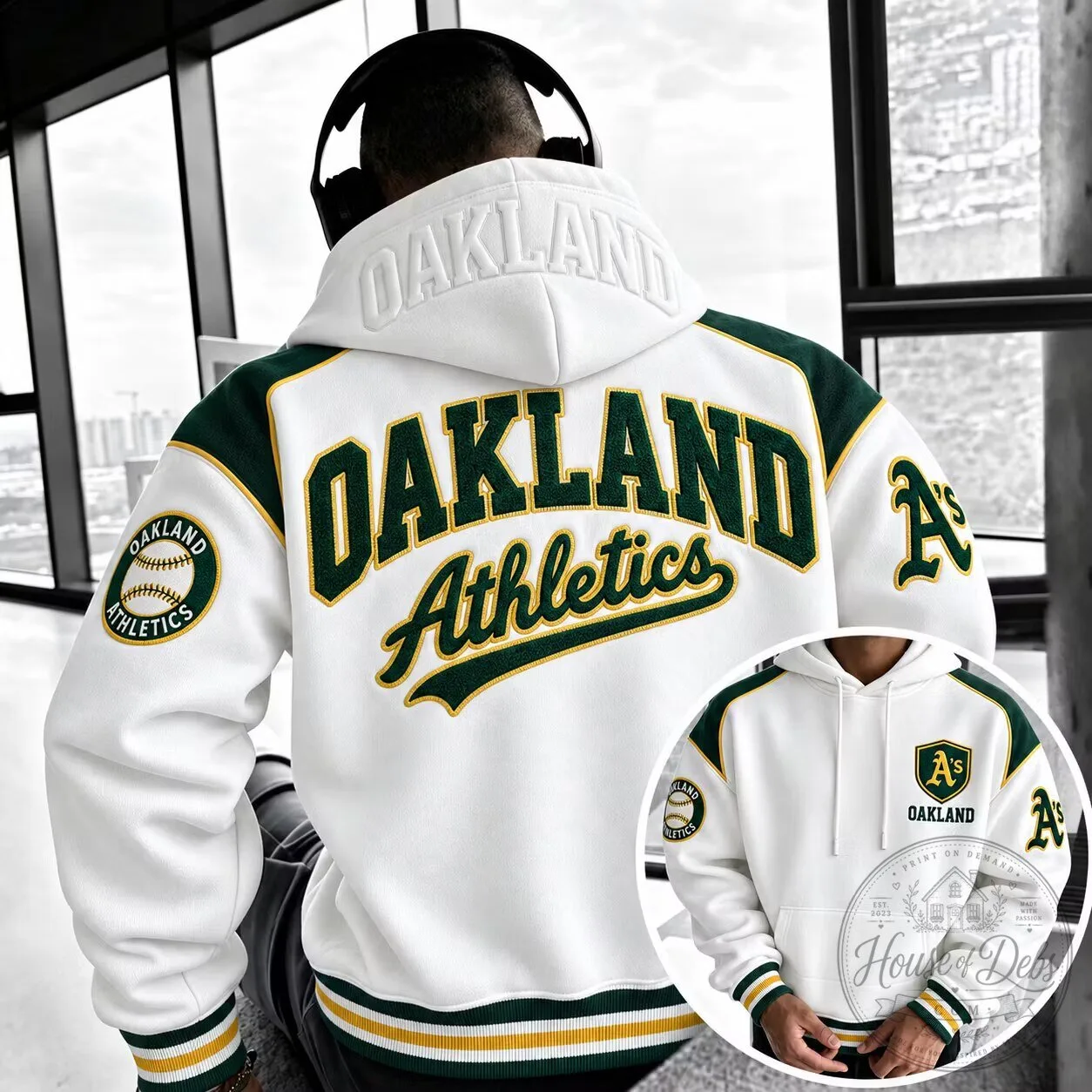 Oakland Athletics Baseball Team Embroidered White Hoodie