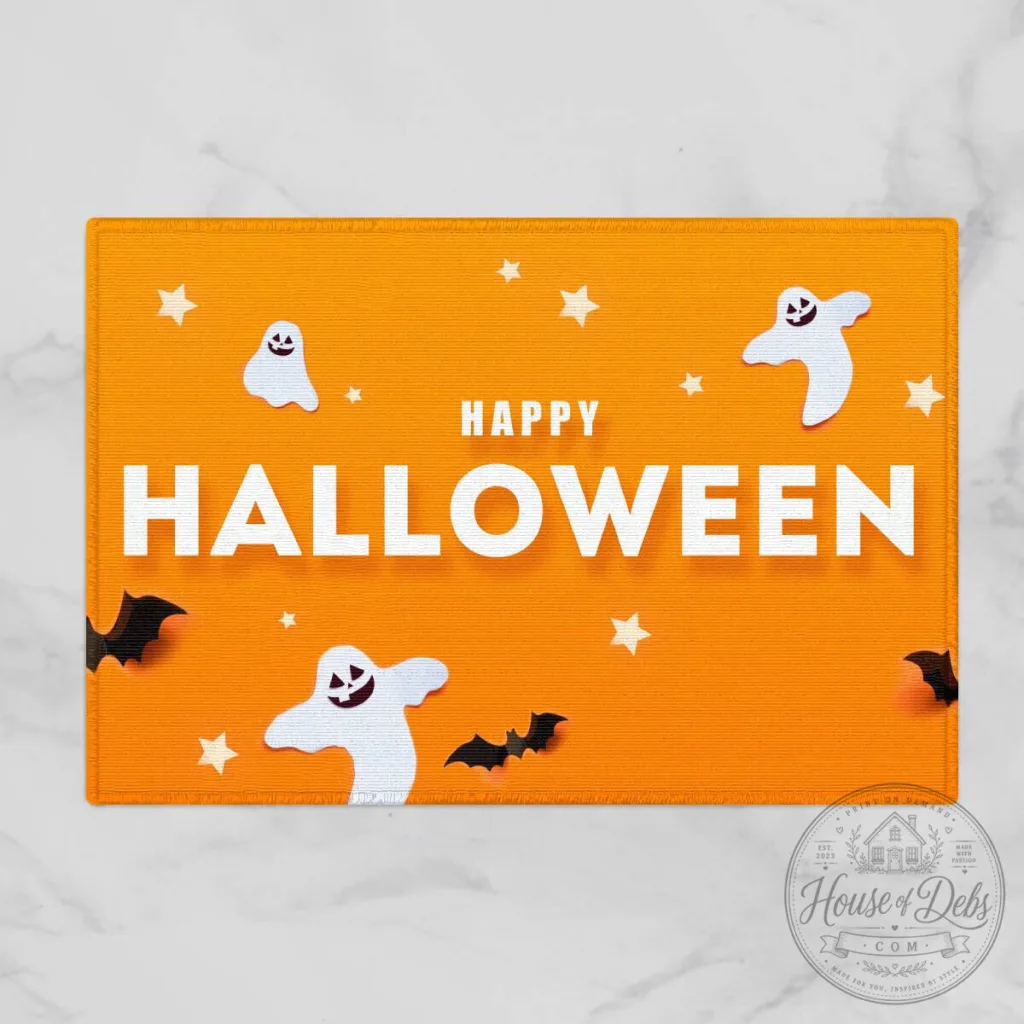 Decorative Doormat Featuring Halloween Ghosts and Bats for a Spooky Welcome Decorative Doormat Featuring Halloween Ghosts and Bats for a Spooky Welcome