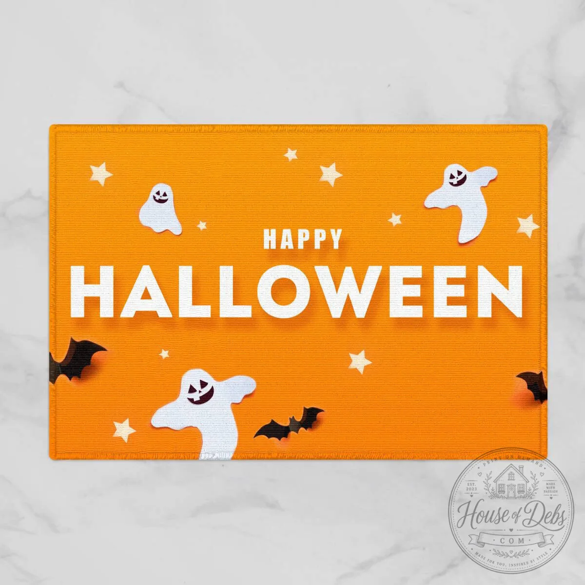 Decorative Doormat Featuring Halloween Ghosts and Bats for a Spooky Welcome