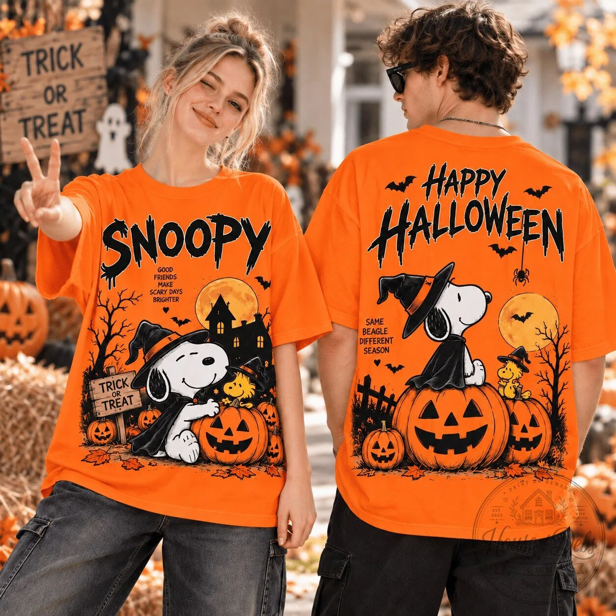 Happy Halloween Snoopy Peanuts Trick or Treat Orange T-Shirt