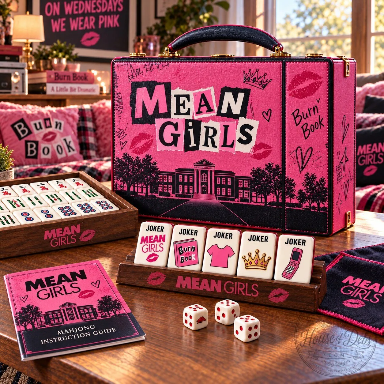 Mean Girls Themed Premium Mahjong Game Set with Instruction Guide and Dice
