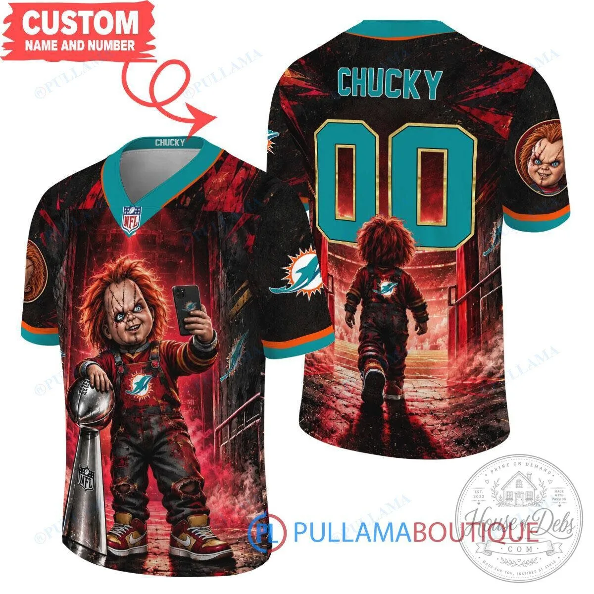 Miami Dolphins Chucky Child's Play Horror Movie Football Jersey
