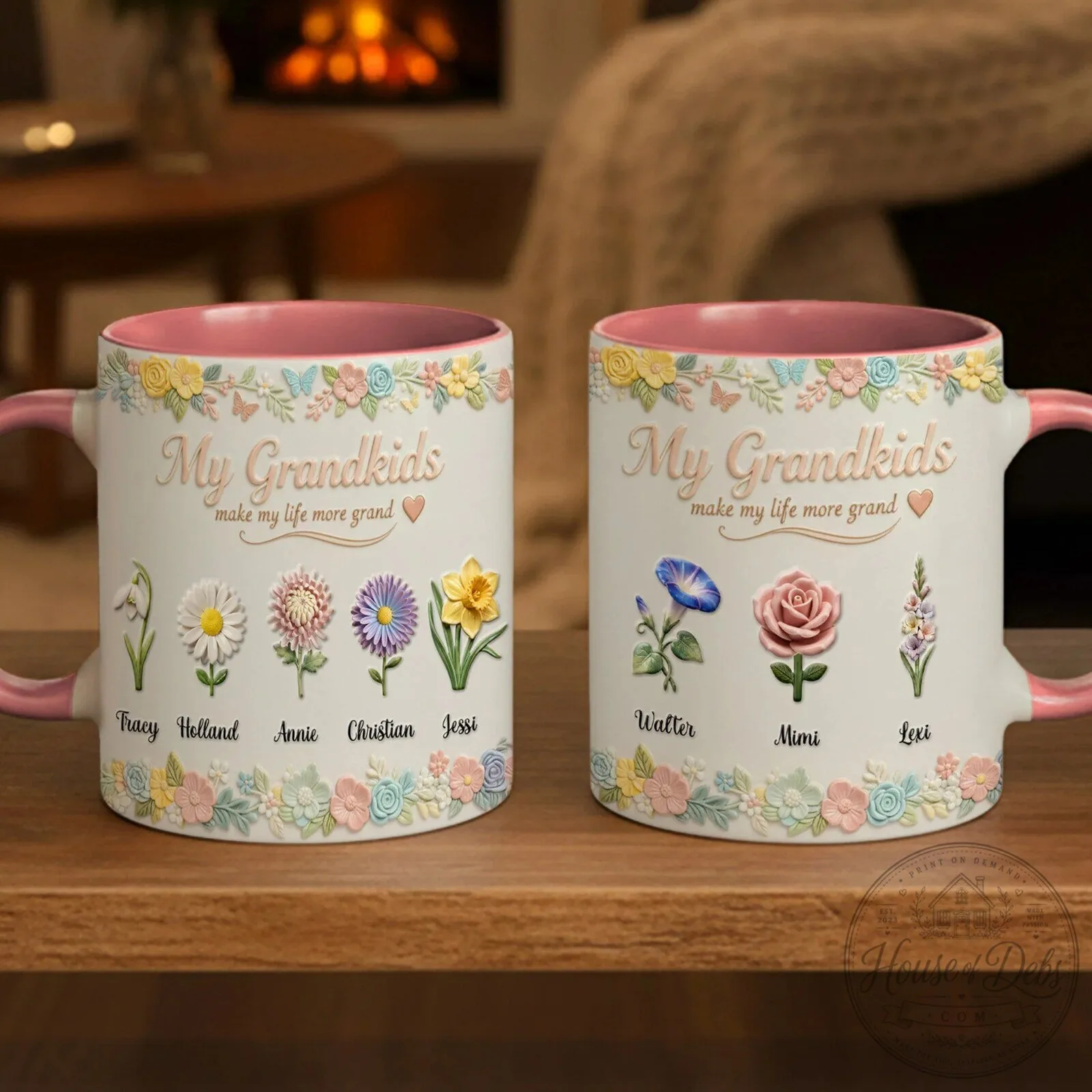 Personalized My Grandkids Make My Life More Grand Floral Accent Mug