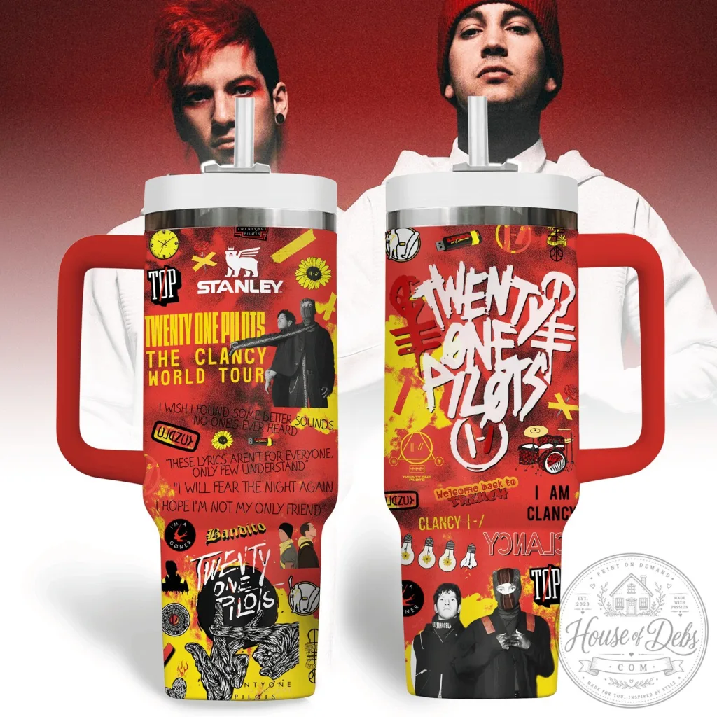 Twenty One Pilots The Clancy World Tour Music Band Tumbler with Handle Twenty One Pilots The Clancy World Tour Music Band Tumbler with Handle