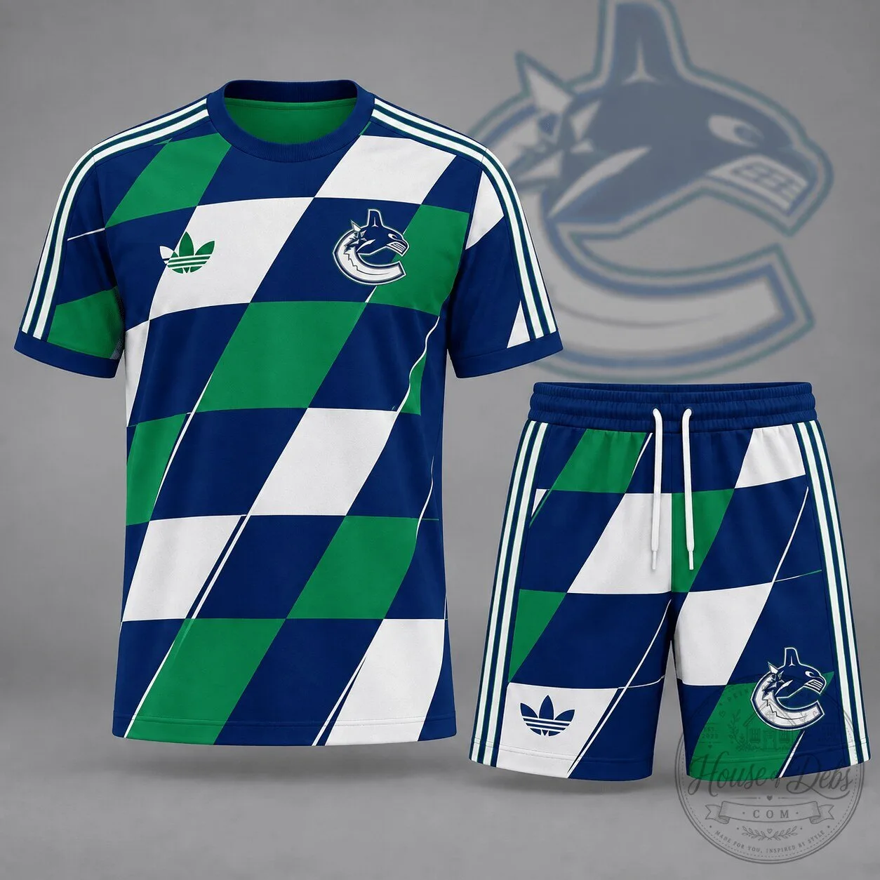 Vancouver Canucks Geometric Colorblock Blue and Green T-Shirt and Shorts Set