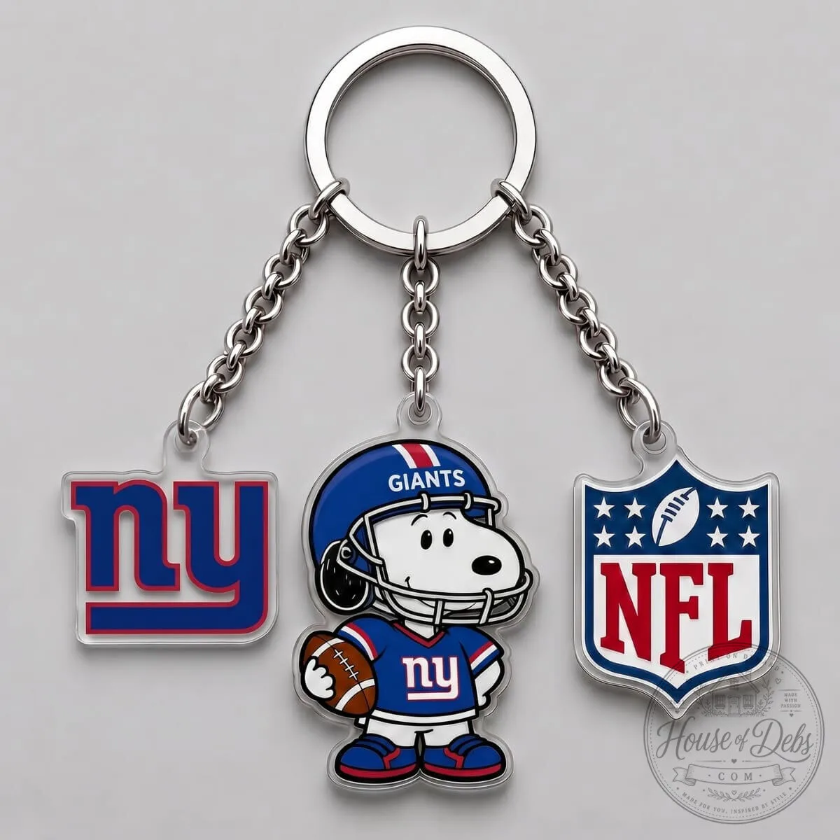 New York Giants Snoopy National Football League Triple Charm Keychain 1 New York Giants Snoopy National Football League Triple Charm Keychain