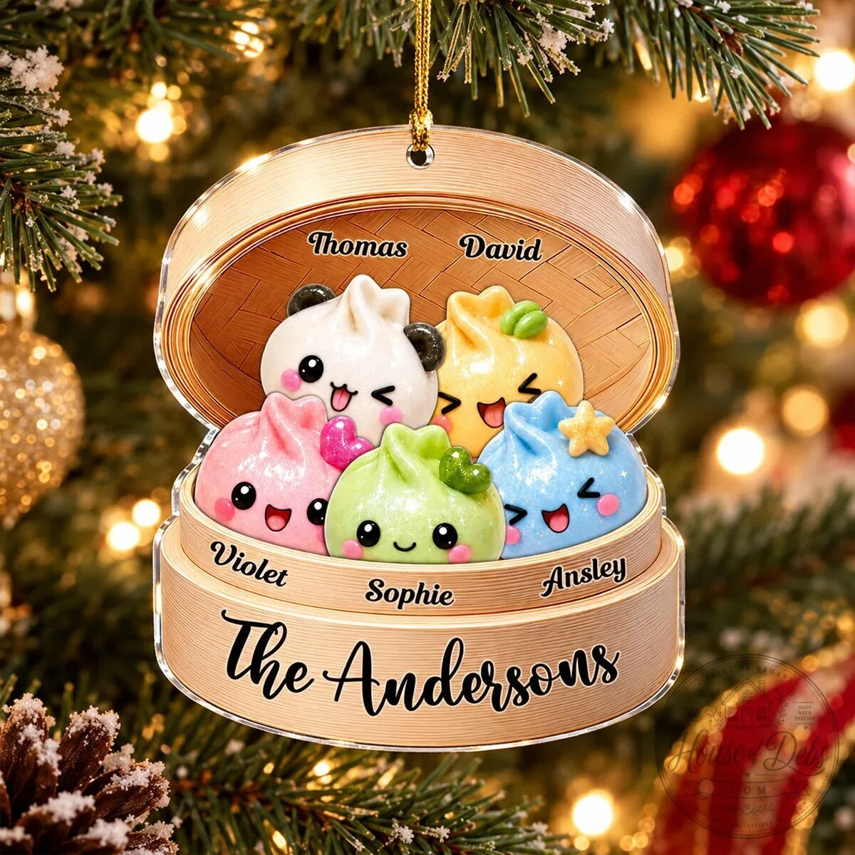 Personalized Dumpling Family Christmas Tree Ornament, Custom Cute Dim Sum Holiday Decoration