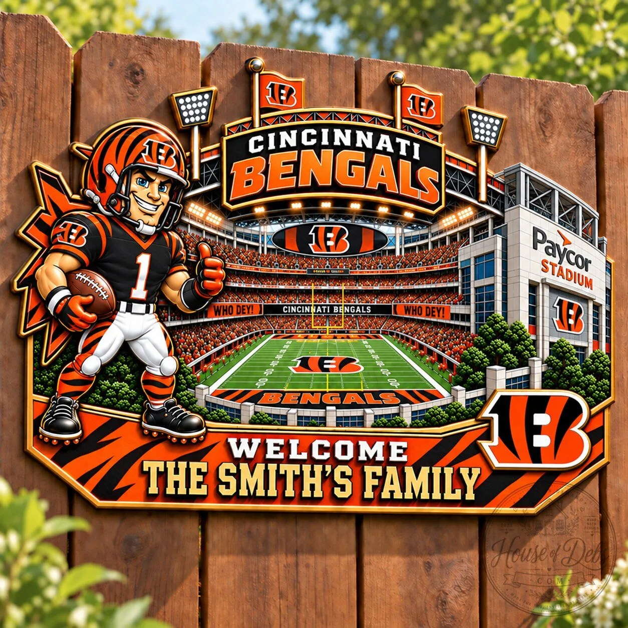 Cincinnati Bengals Paycor Stadium Welcome Custom Family Name Wall Art Plaque
