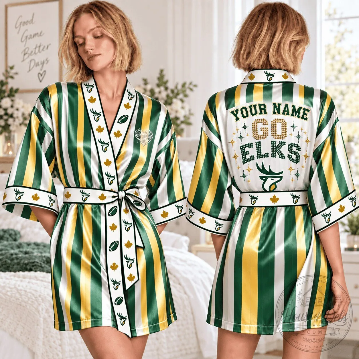 Edmonton Elks Football Team Personalized Women's Satin Robe