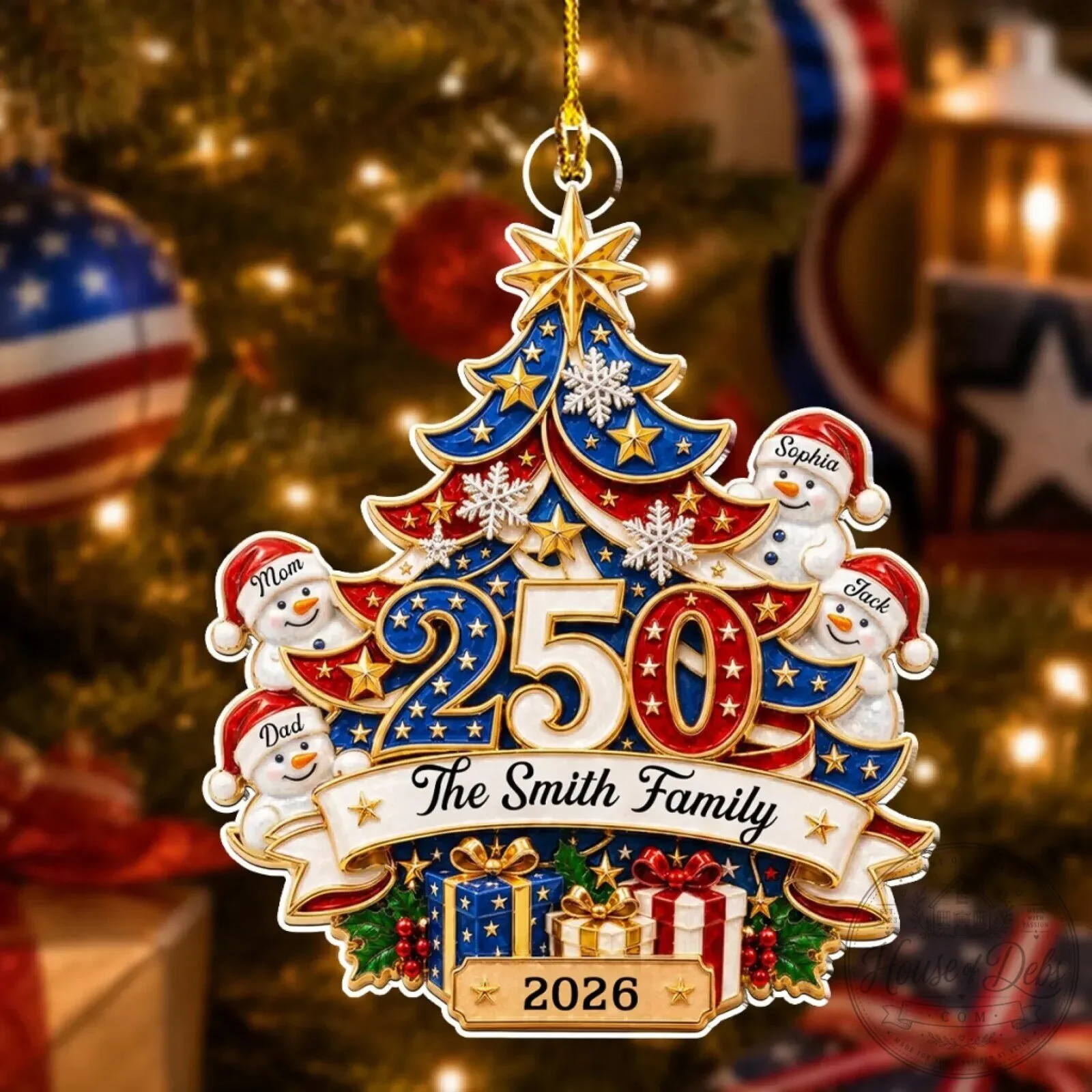 Custom Snowman Family Ornament for 250th Anniversary Christmas Tree Decor
