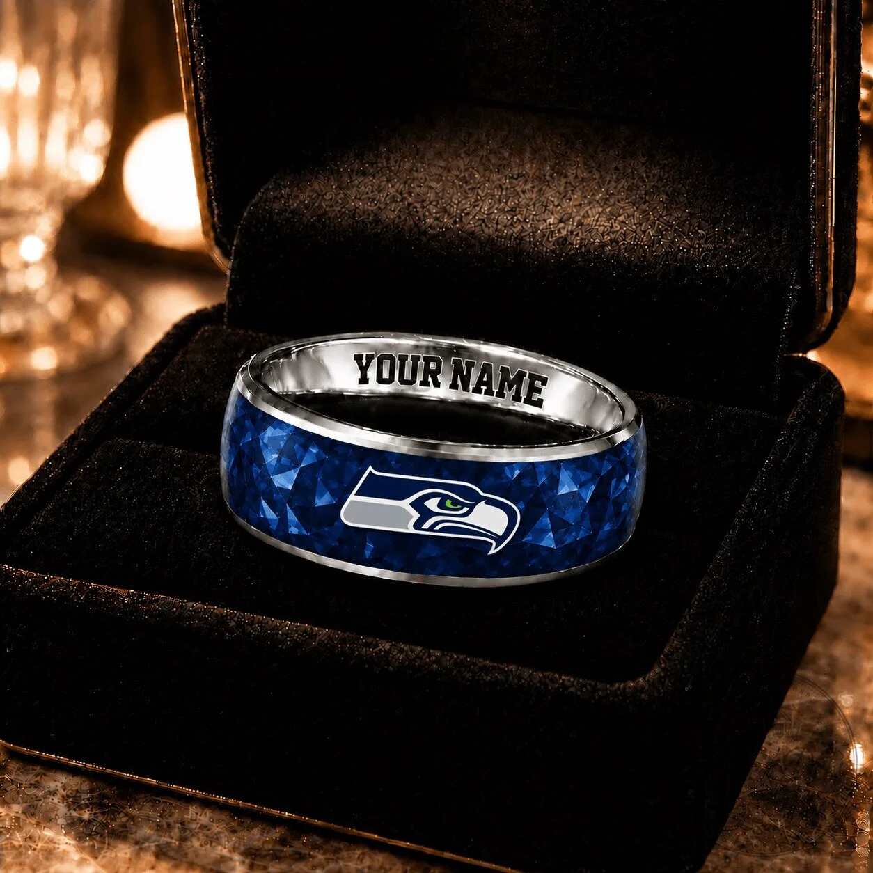 Seattle Seahawks NFL Team Logo Custom Name Blue Ring For Football Fans