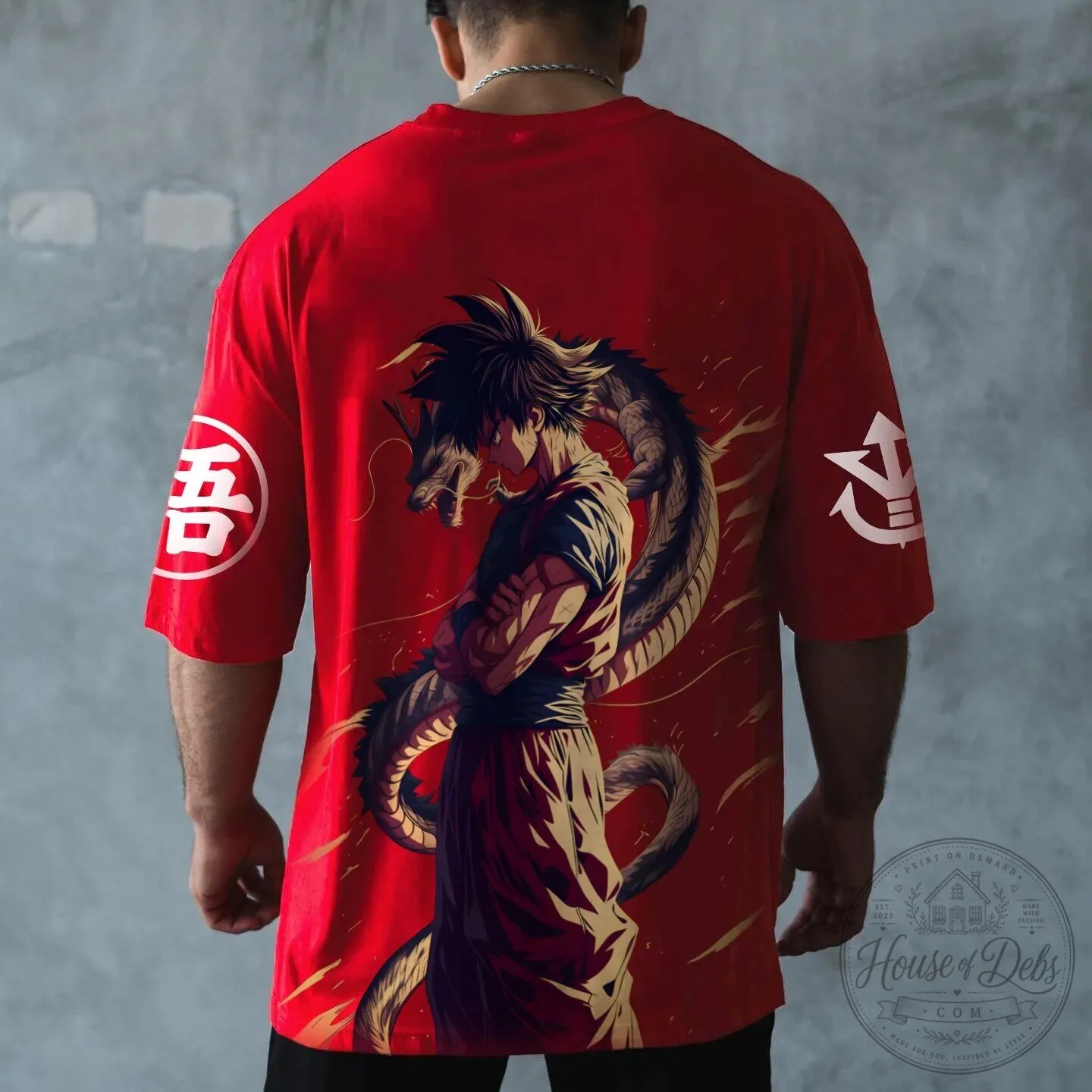 Dragon Ball Z Goku and Shenron Anime Graphic Red Oversized T-Shirt