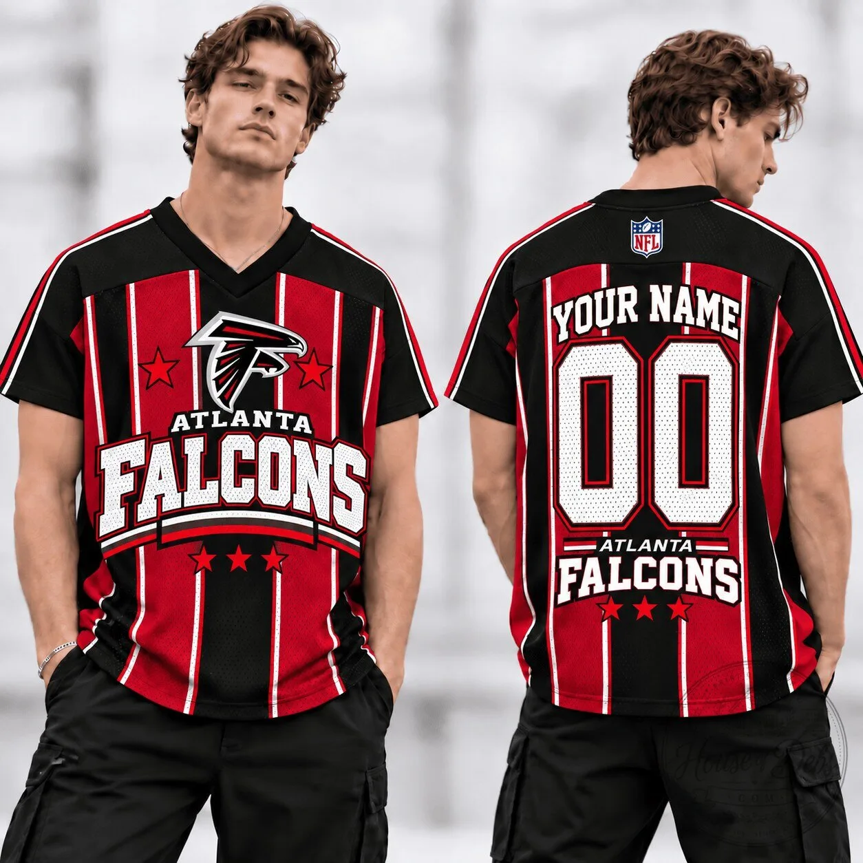 Atlanta Falcons Personalized NFL Football Team Red Black Stripe Jersey