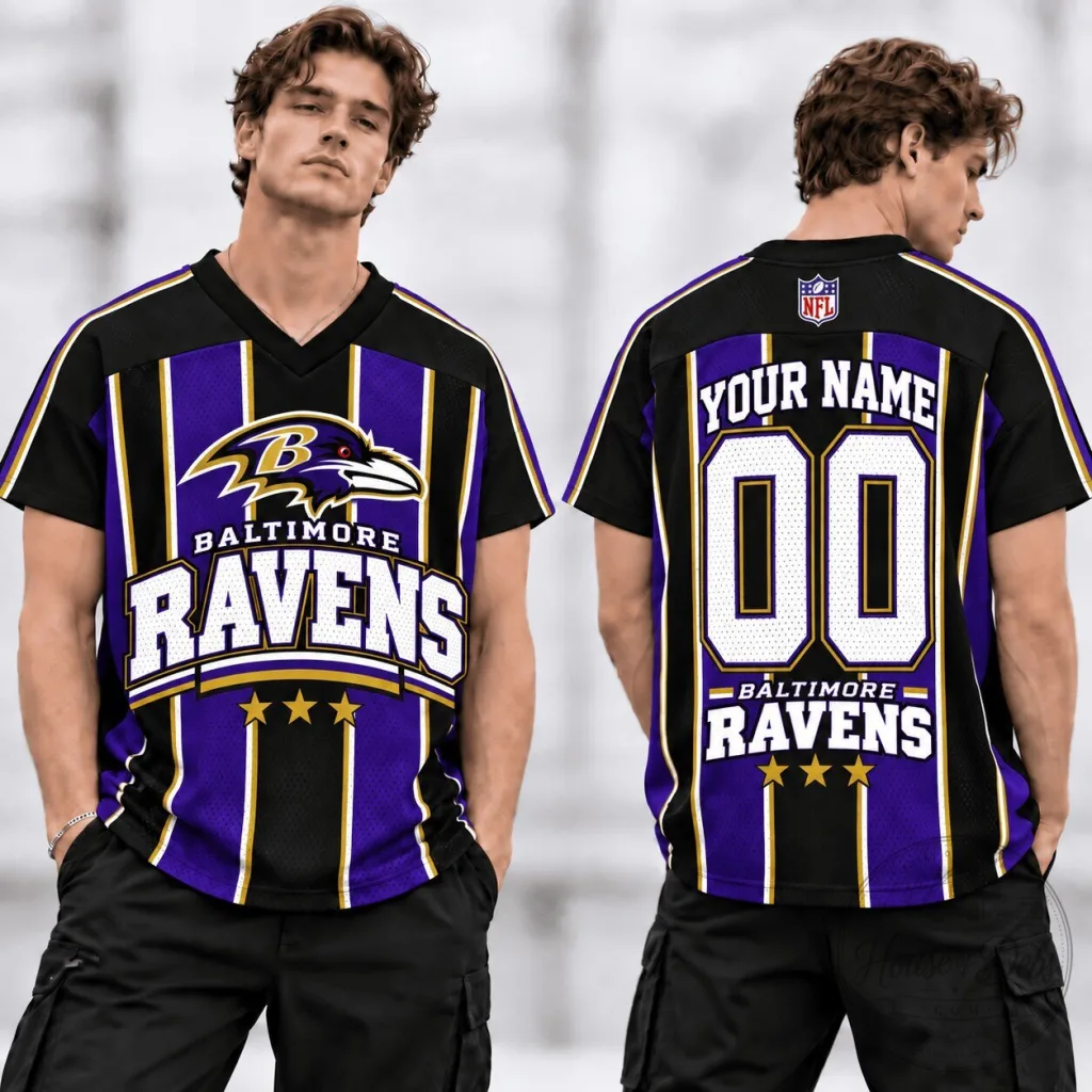 Baltimore Ravens NFL Football Team Personalized Black and Purple Mesh Jersey Baltimore Ravens NFL Football Team Personalized Black and Purple Mesh Jersey