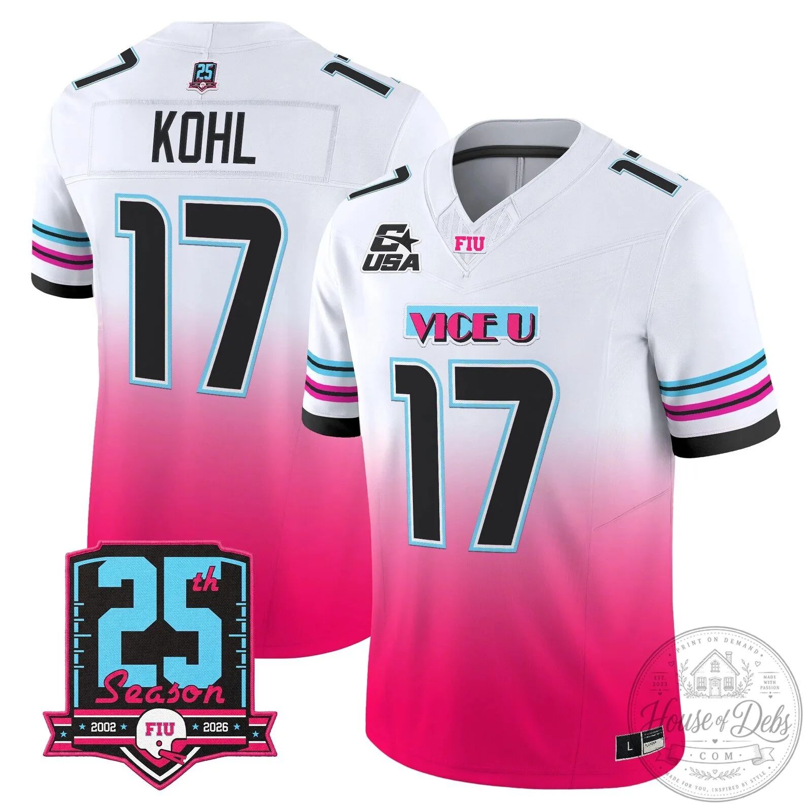 Florida International Panthers 25th Season Pink Vice Vapor Football Jersey