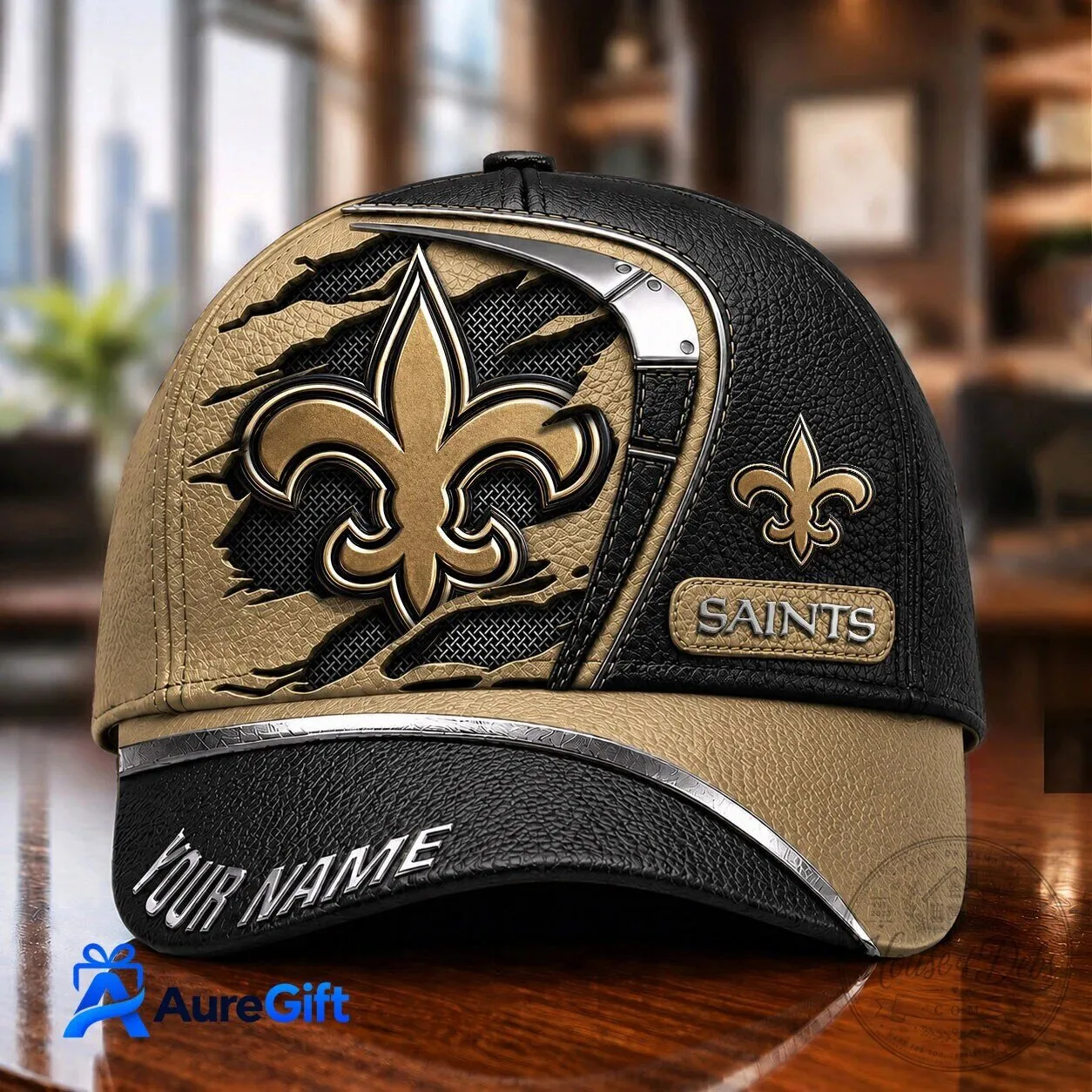 New Orleans Saints Personalized Gold Black NFL Football Team Cap Hat
