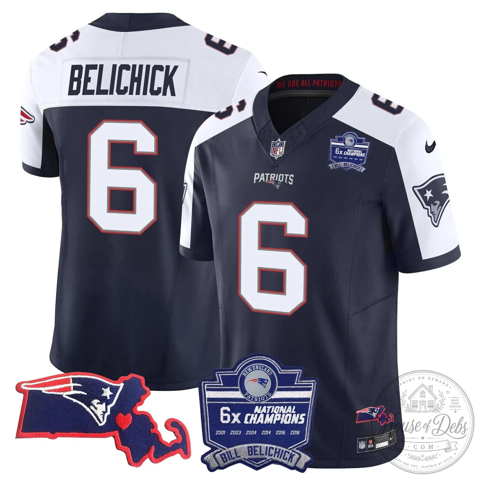 Bill Belichick New England Patriots Six-Time Champions Stitched Football Jersey