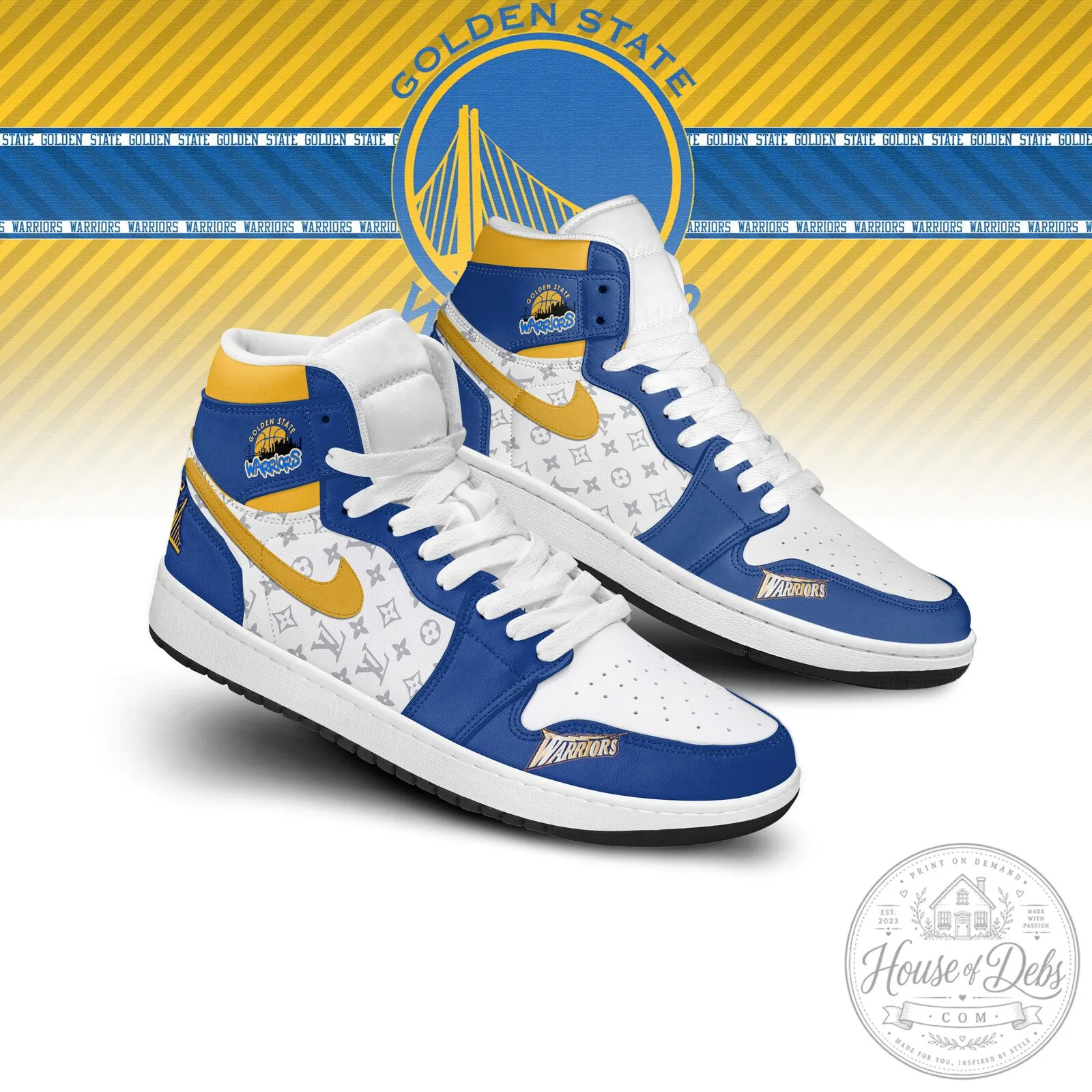 Golden State Warriors Blue and White High Top Sneakers