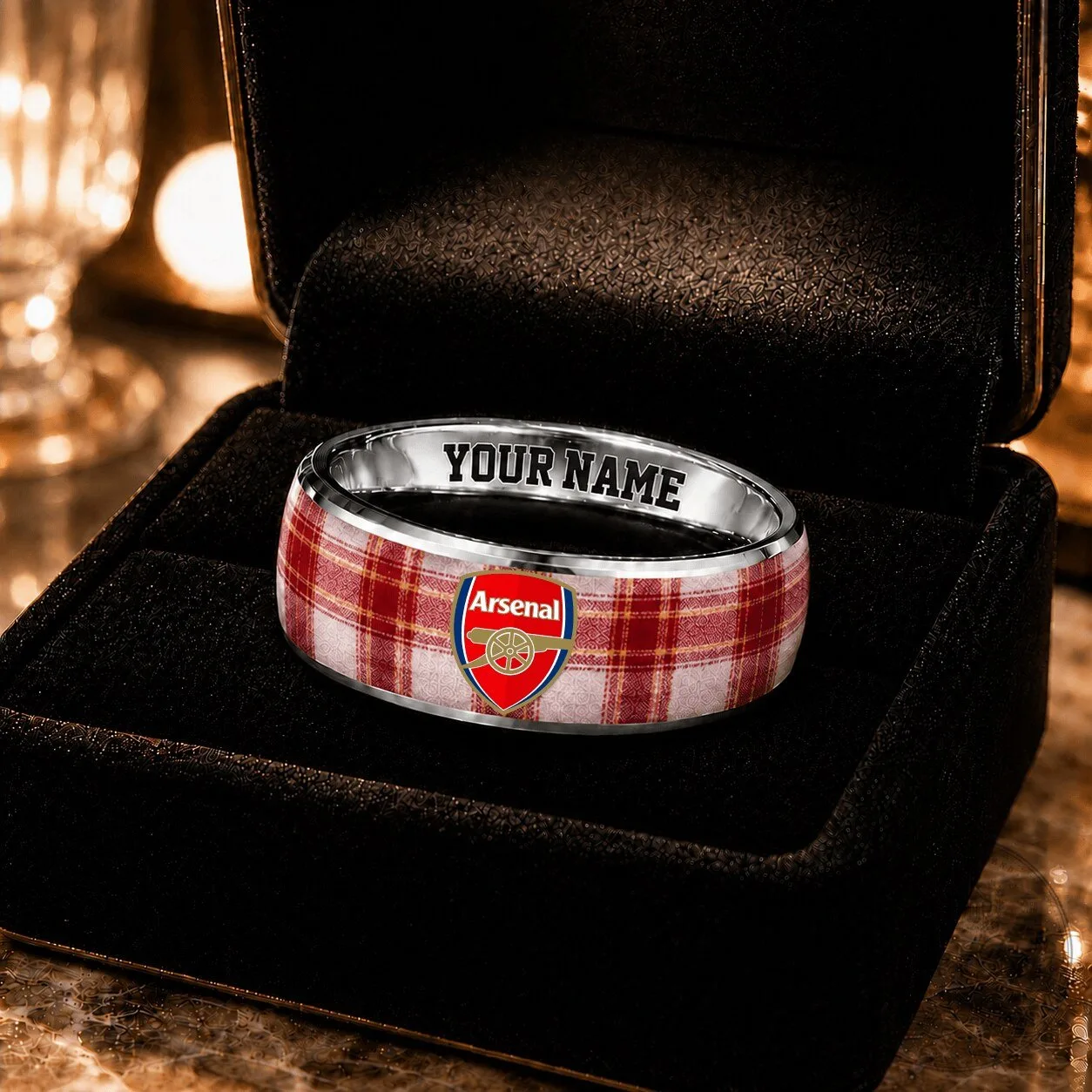 Arsenal Football Club Plaid Pattern Personalized Ring