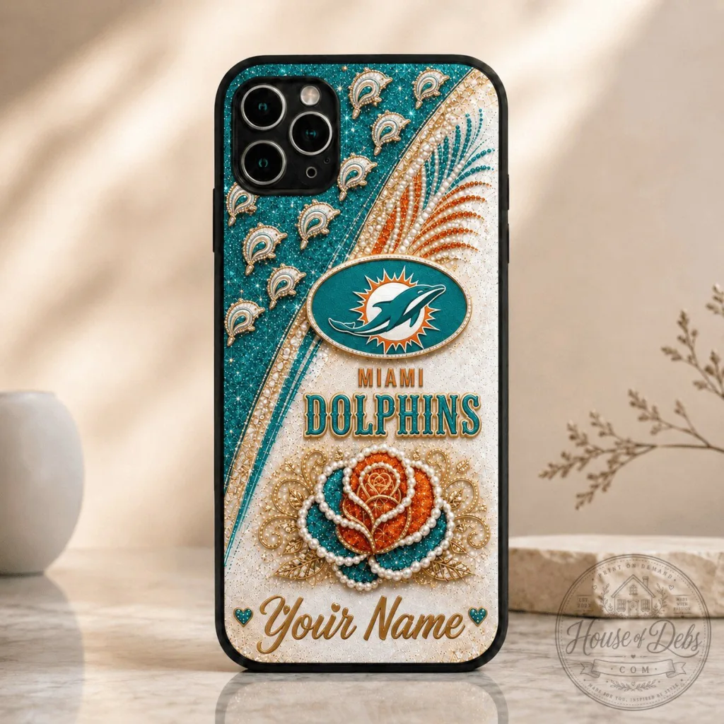 Miami Dolphins Personalized Glitter Rose Design Phone Case Miami Dolphins Personalized Glitter Rose Design Phone Case