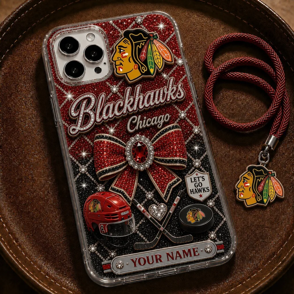 Chicago Blackhawks NHL Glitter Bling Phone Case with Custom Name Chicago Blackhawks NHL Glitter Bling Phone Case with Custom Name