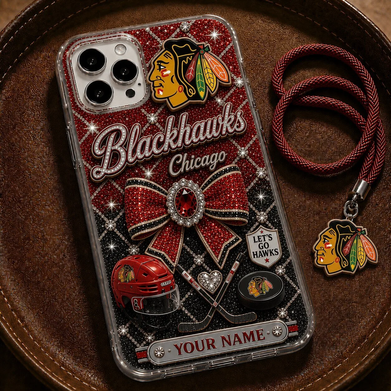 Chicago Blackhawks NHL Glitter Bling Phone Case with Custom Name