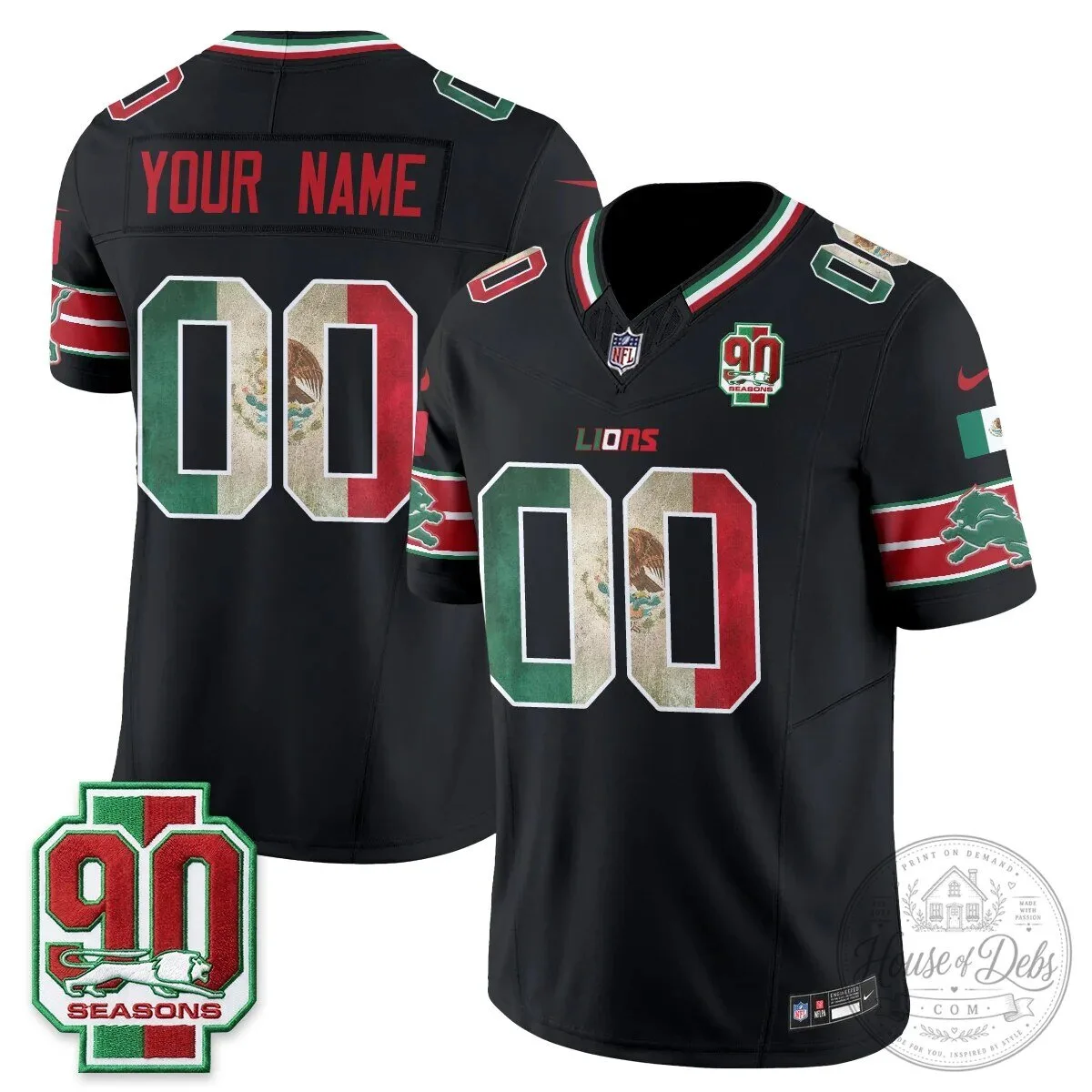 Detroit Lions Mexico Edition Vapor Custom Football Jersey - Stitched