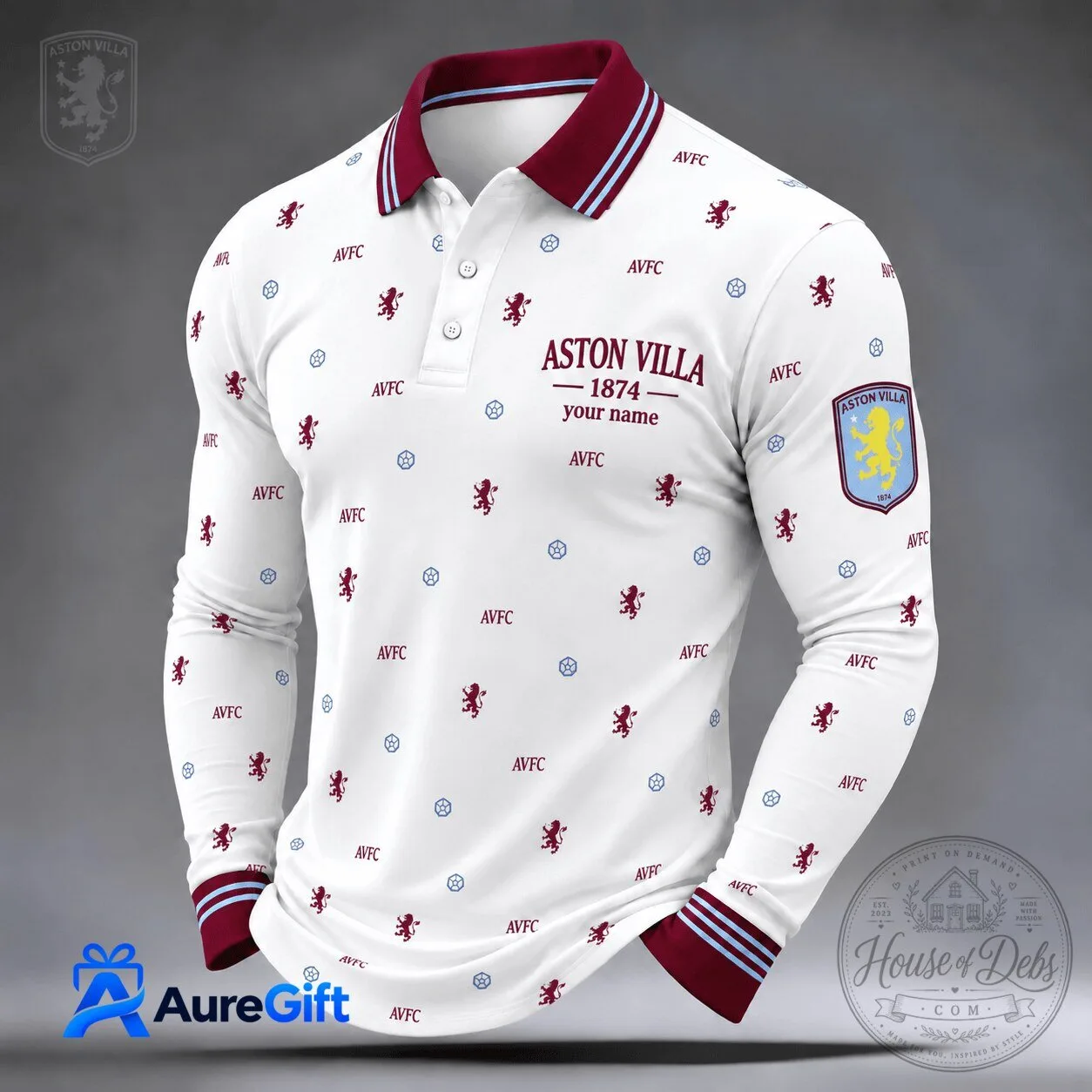 Aston Villa Football Club Personalized Long Sleeve Polo Shirt