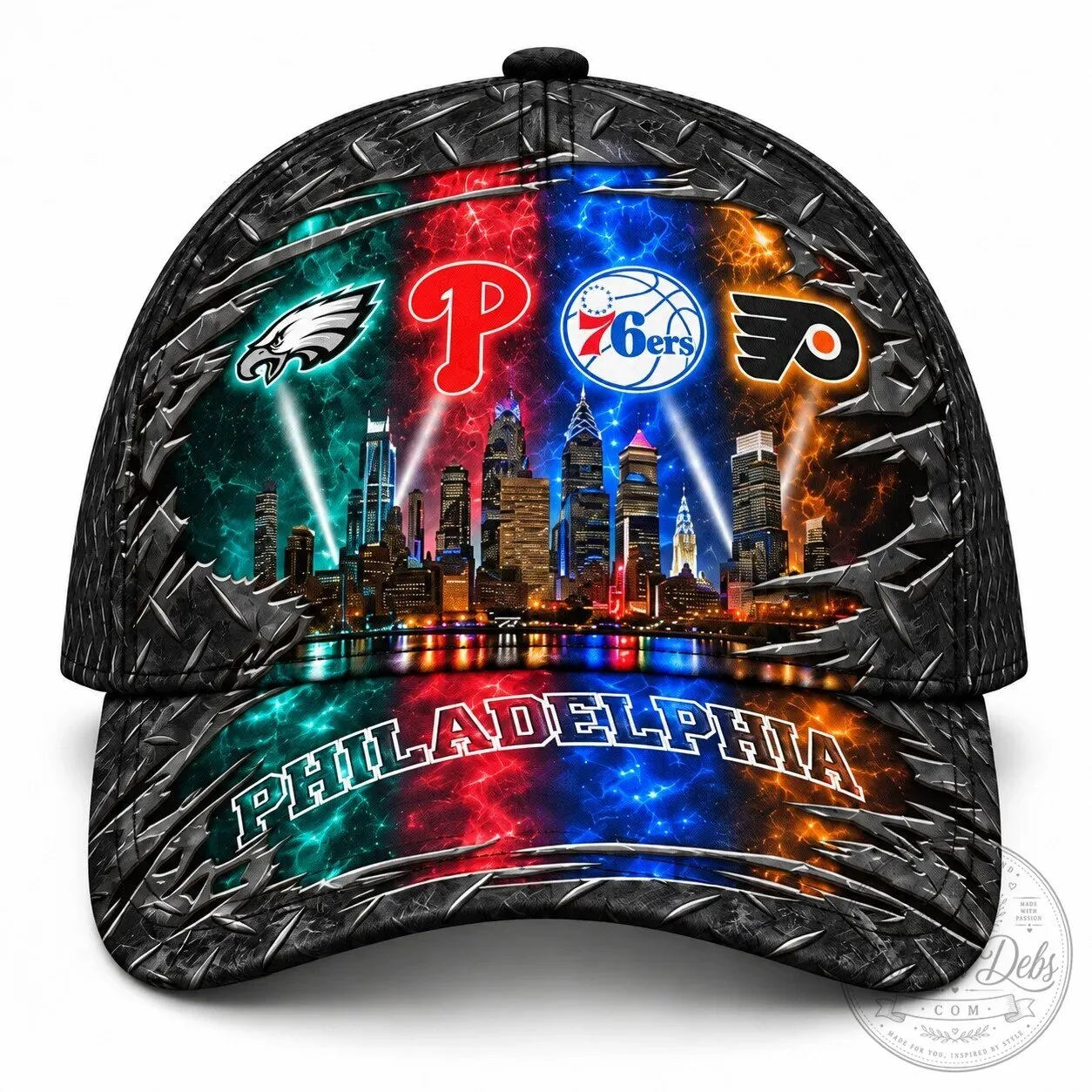 Philadelphia Sports Teams City Skyline Diamond Plate Fan Cap Hat