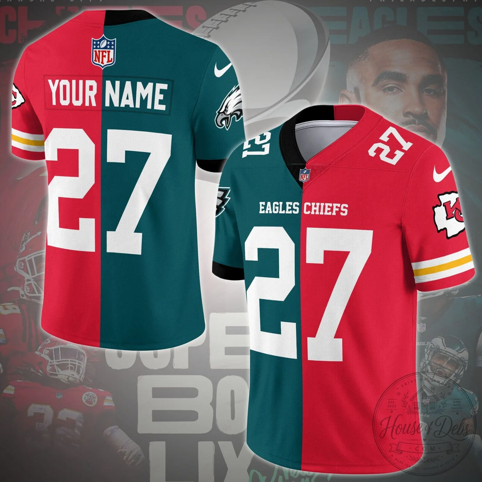 Eagles Football And Chiefs Super Bowl LVII Commemorative Jersey