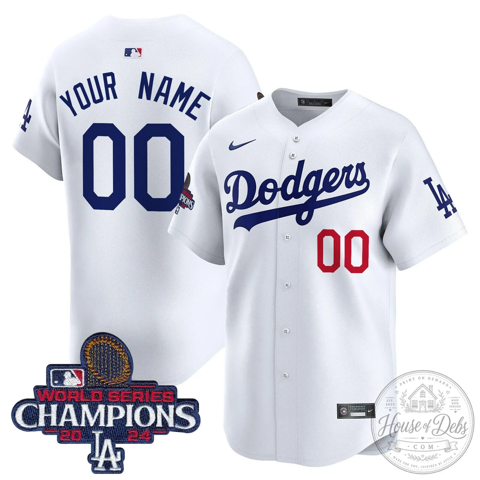 Custom Baseball Jersey for 2024 World Series Champions - Los Angeles Dodgers
