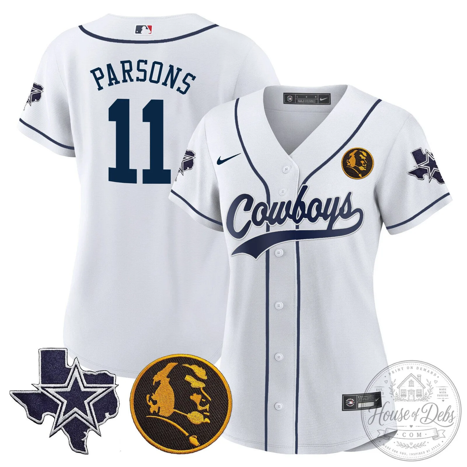 Dallas Cowboys Micah Parsons Number 11 White Women's Baseball Jersey