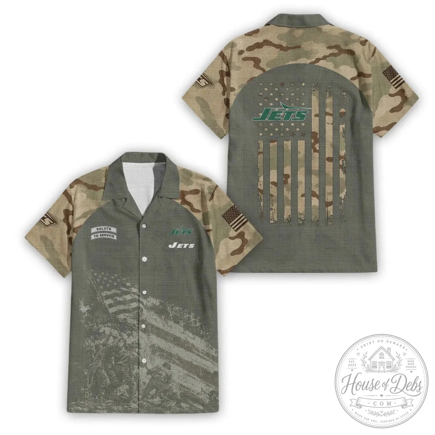 Hawaiian Shirt in Military Camouflage for New York Jets Salute To Service Edition