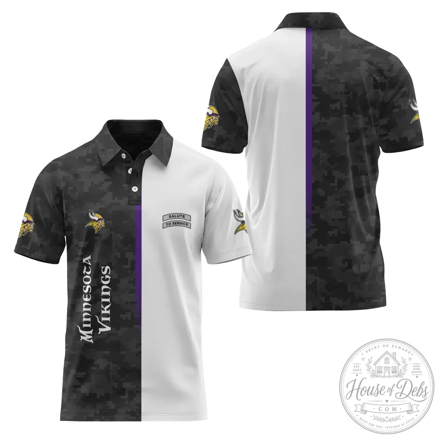 Digital Camouflage Polo Shirt Salute To Service by Minnesota Vikings