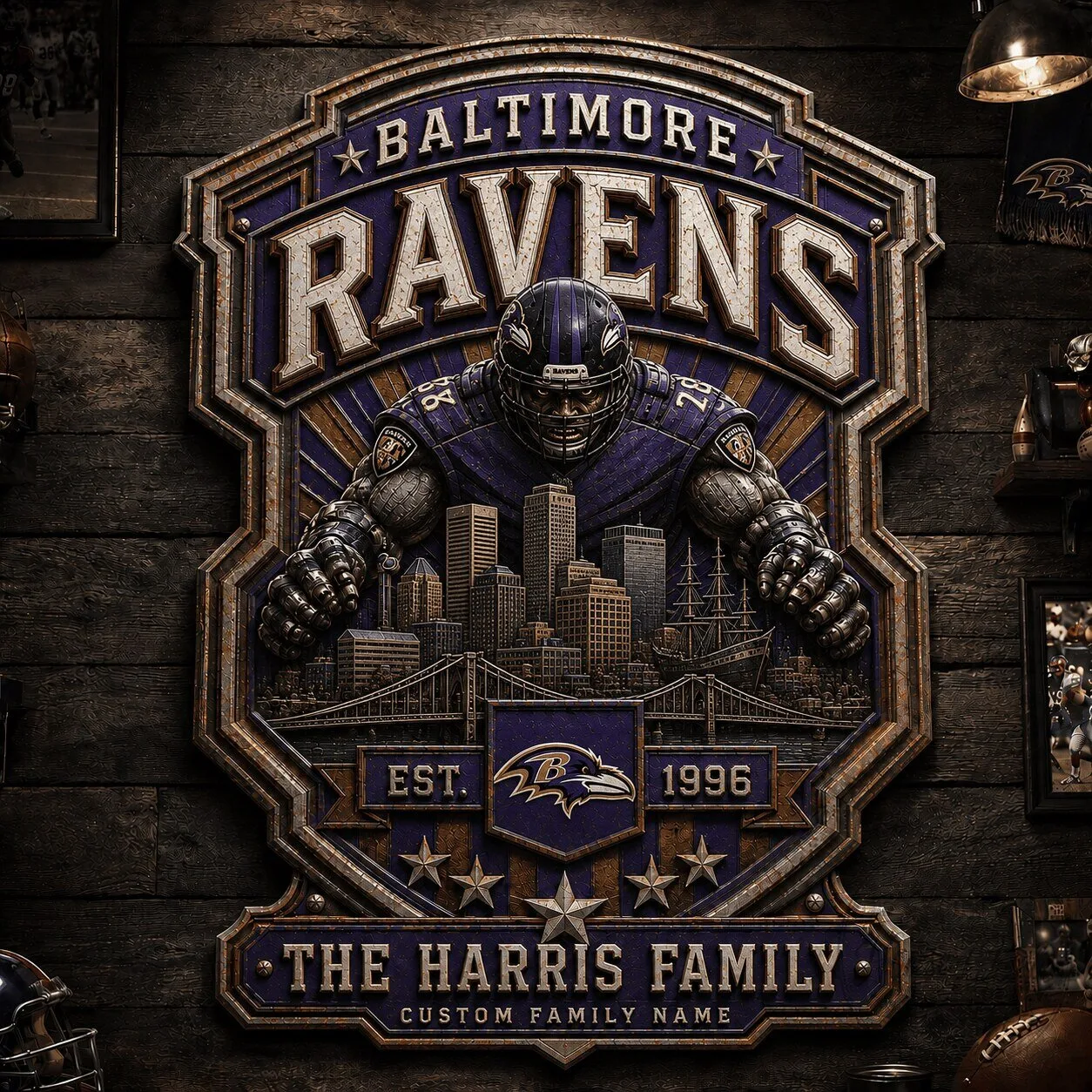 Baltimore Ravens NFL Football Team Personalized Vintage Metal Wall Art Sign