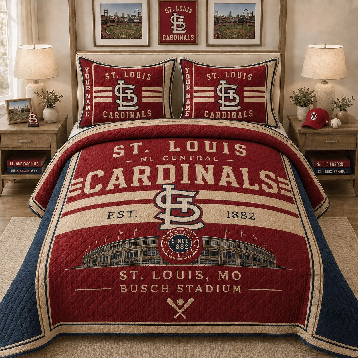 St. Louis Cardinals MLB Busch Stadium Baseball Quilted Bedding Set