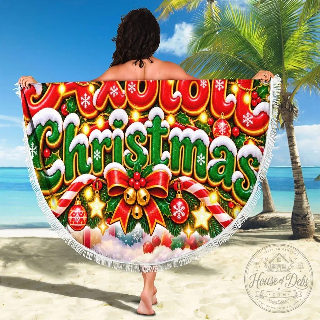 Cute Axolotl Christmas Round Beach Blanket with Festive Winter Snowflakes 12 Cute Axolotl Christmas Round Beach Blanket with Festive Winter Snowflakes